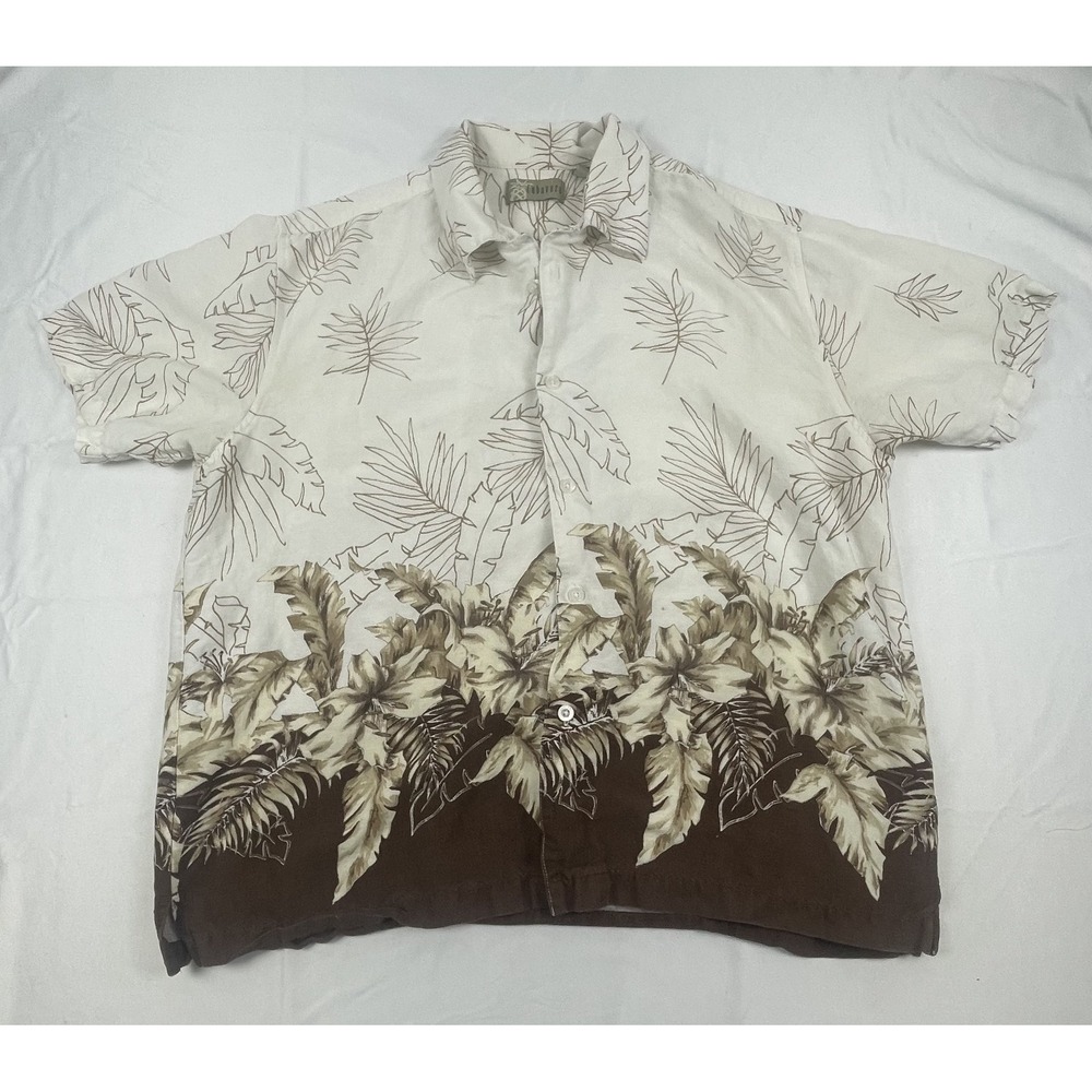 CUBAVERA MENS XL HAWAIIAN CAMP SHIRT TROPICAL PALM LEAF LINEN